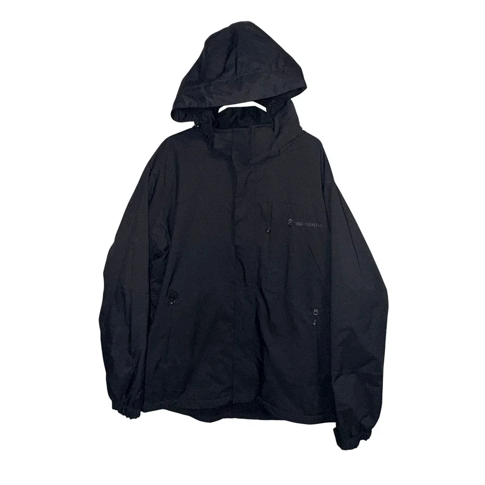 Free Country Mens Black Hooded Softshell Fleece Lined Jacket Large FC-7 F17